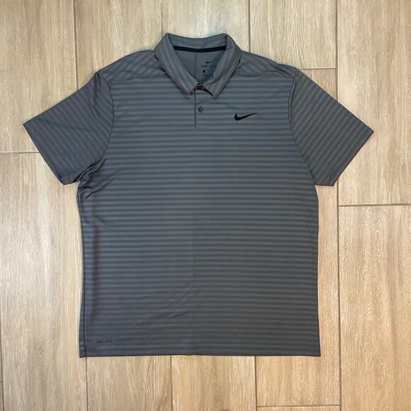 Nike Dri-Fit Men’s Polo Shirt 2XL Gray Striped Golf Tennis Athletic Performance - Picture 1 of 9